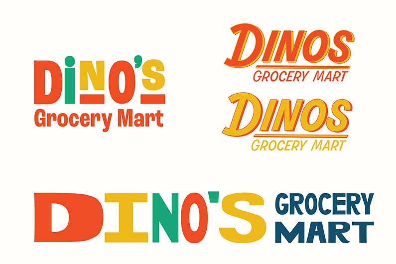 3 draft versions of Dino's logo