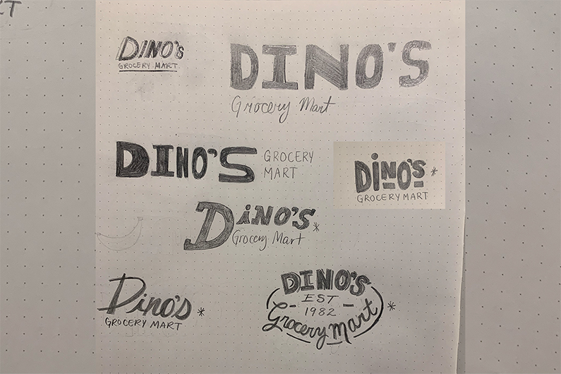3 draft versions of Dino's logo