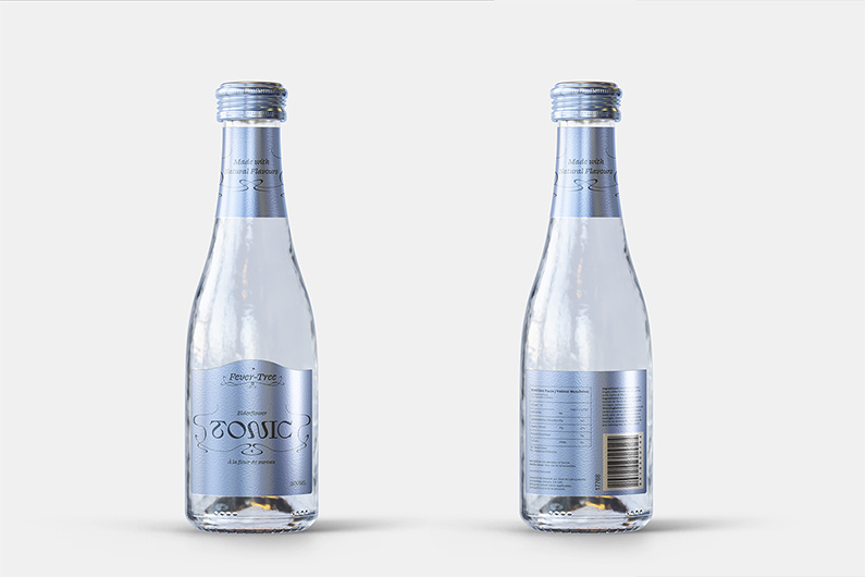 A bottle of Fever Tree tonic for mixing cocktails.